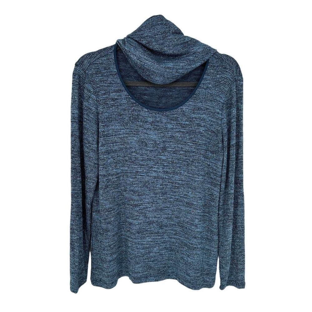 Chico's Size 1‎ M Blue Metallic Shimmer Sweater Removable Cowl Neck Scarf 2-in-1
